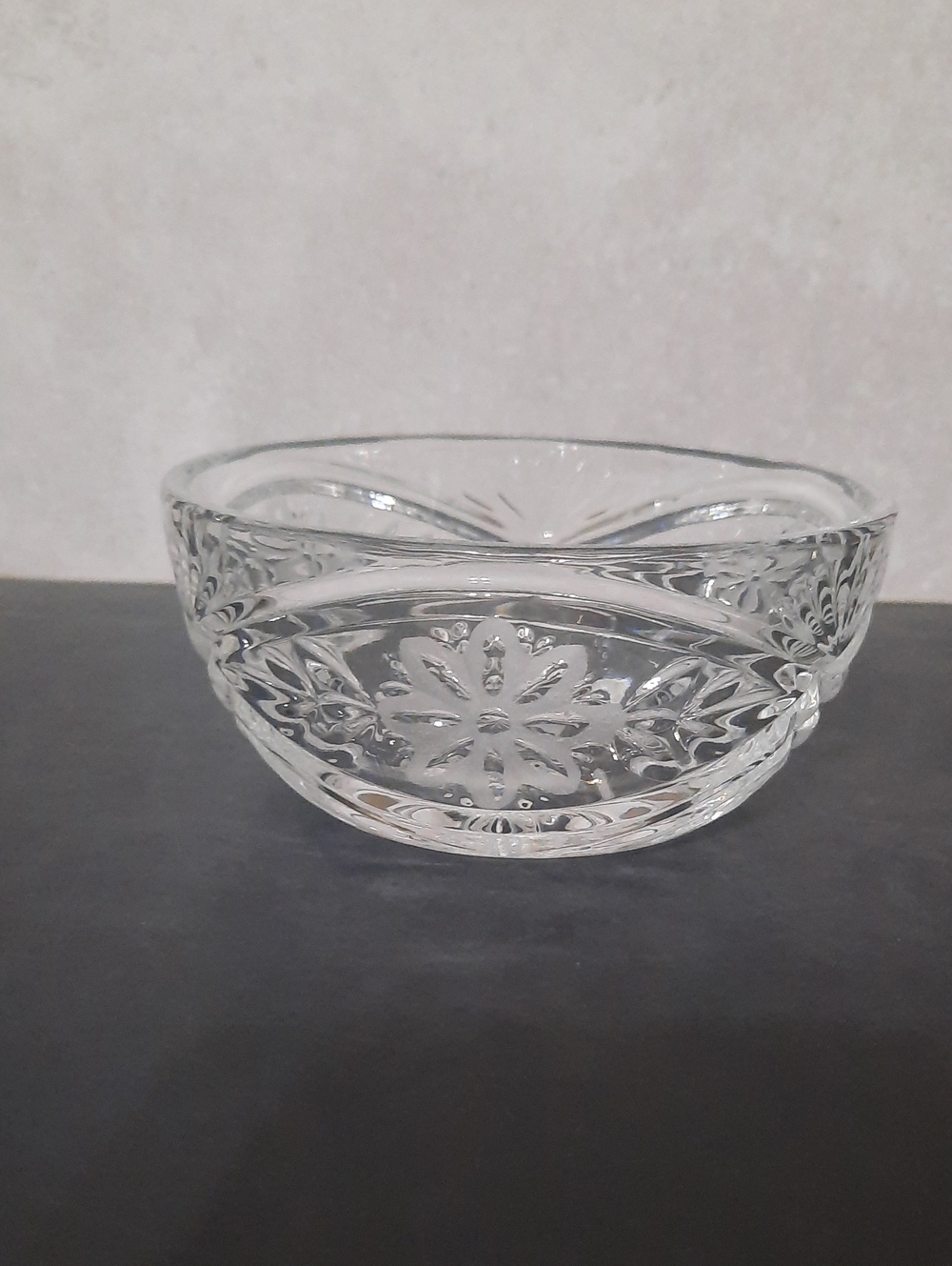 Vintage Crystal Cut Glass Small Bowl With Hobstar and Fan Etching